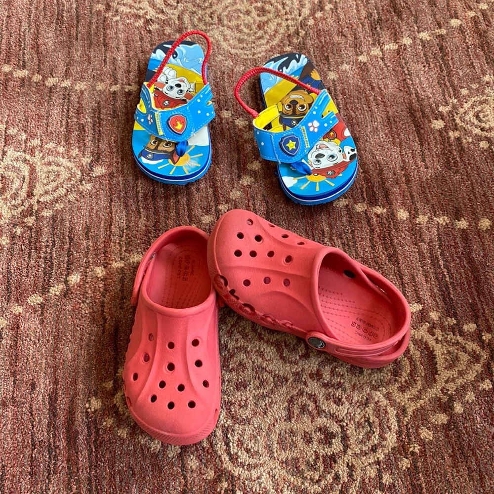 Boys red Crocs and PawPatrol sandals. Size 13